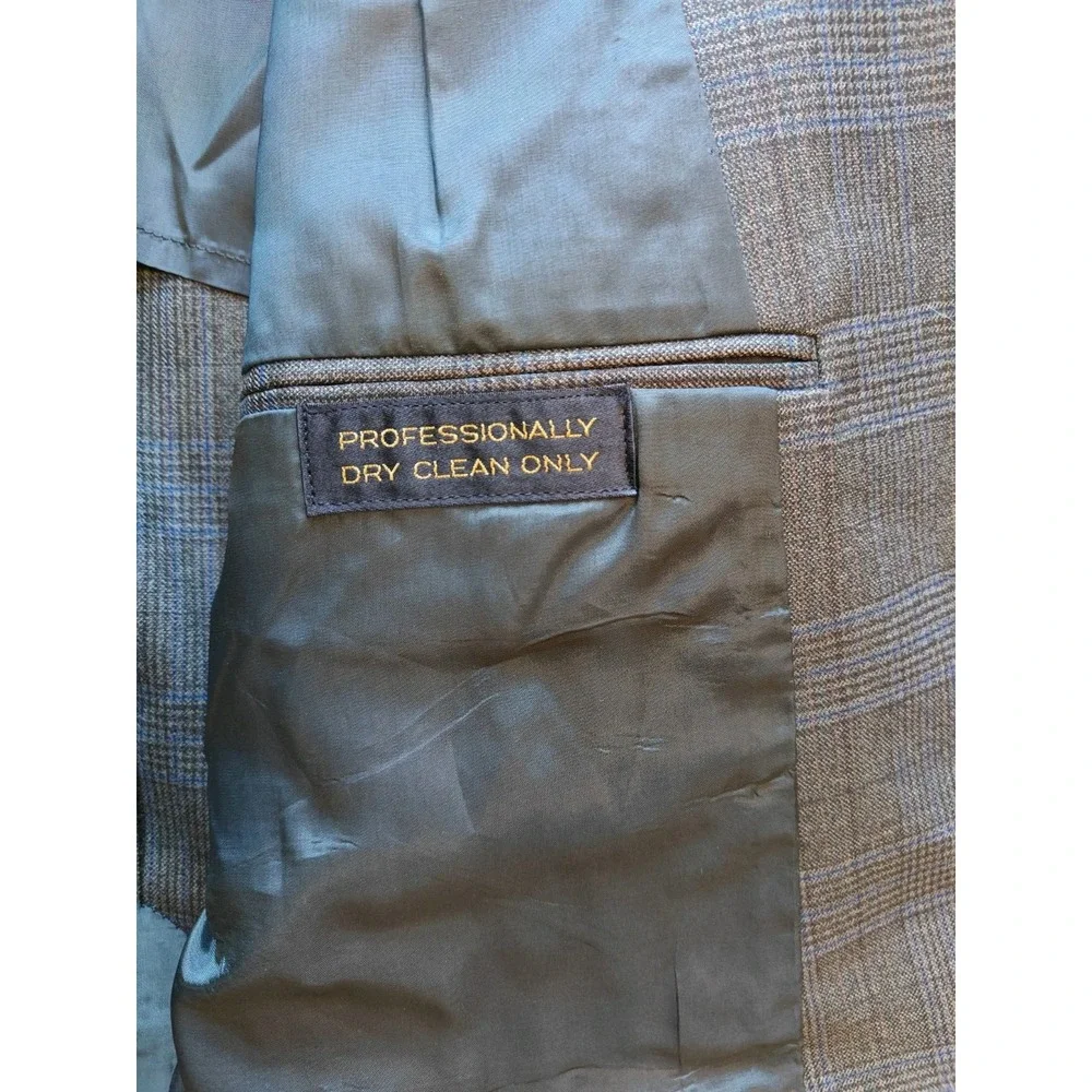 Baskin Mens Wool Sports Coat 46R Olive Glen Plaid USA Vintage 2 Button Blazer